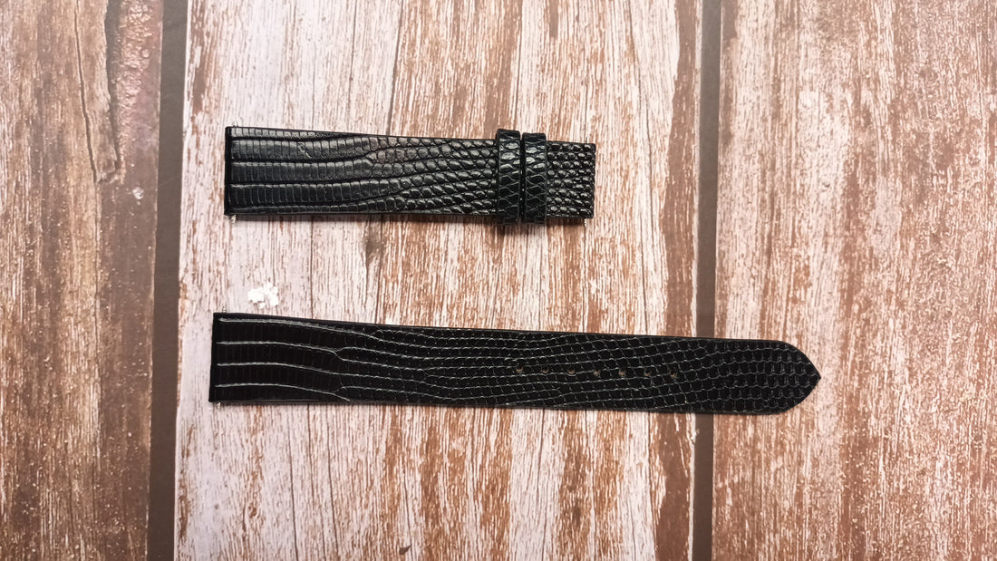Black Full Grain Lizard Leather Strap For Tissot Bridgeport Chronograph with Deploymentld Watch