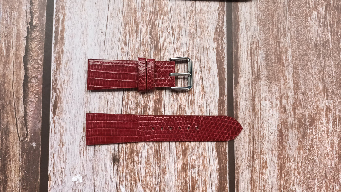 Red Full Grain Lizard Leather Strap For Michel Herbelin ref.1660 Watch
