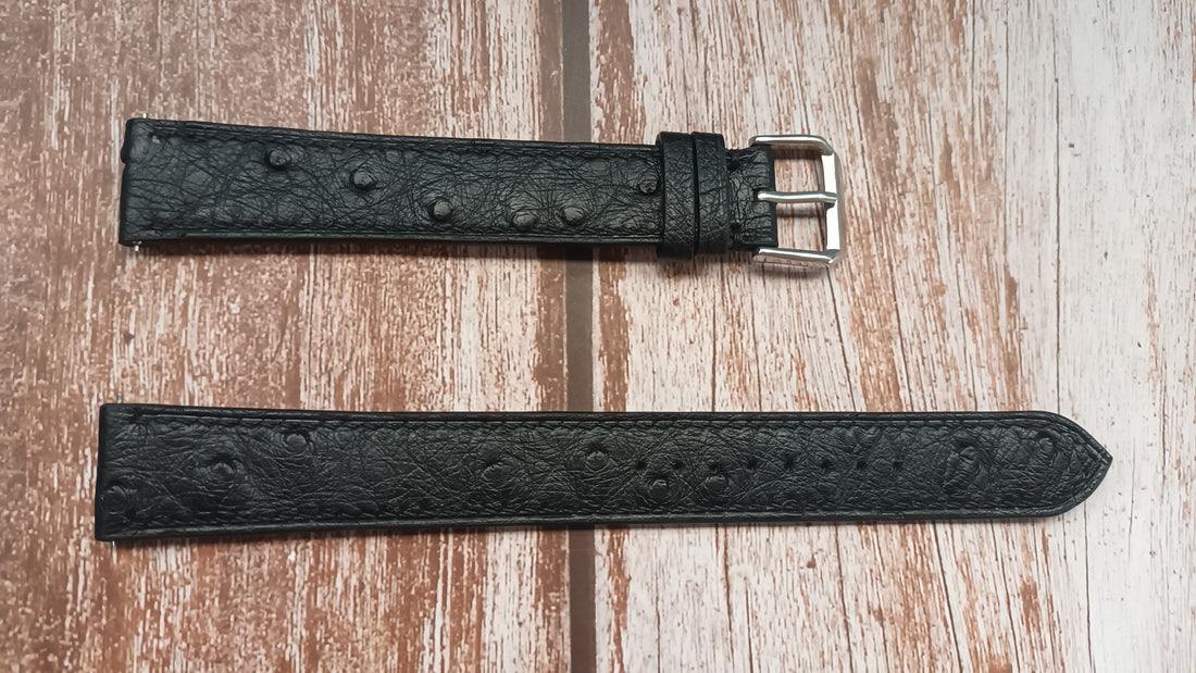 Black Full Grain Ostrich Leather Strap For Skagen Falster Digital Watch