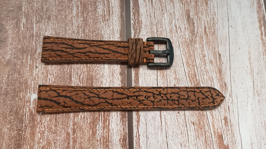 Brown Full Grain Shark Skin Leather Strap For Rado Captain Cook Watch