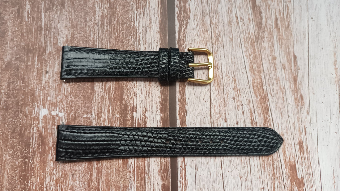 Black Full Grain Lizard Leather Strap For Longines Presence Watch