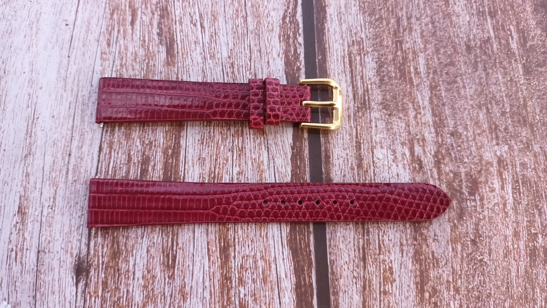 Red Full Grain Lizard Leather Strap For 1972 Bulova Accutron Watch