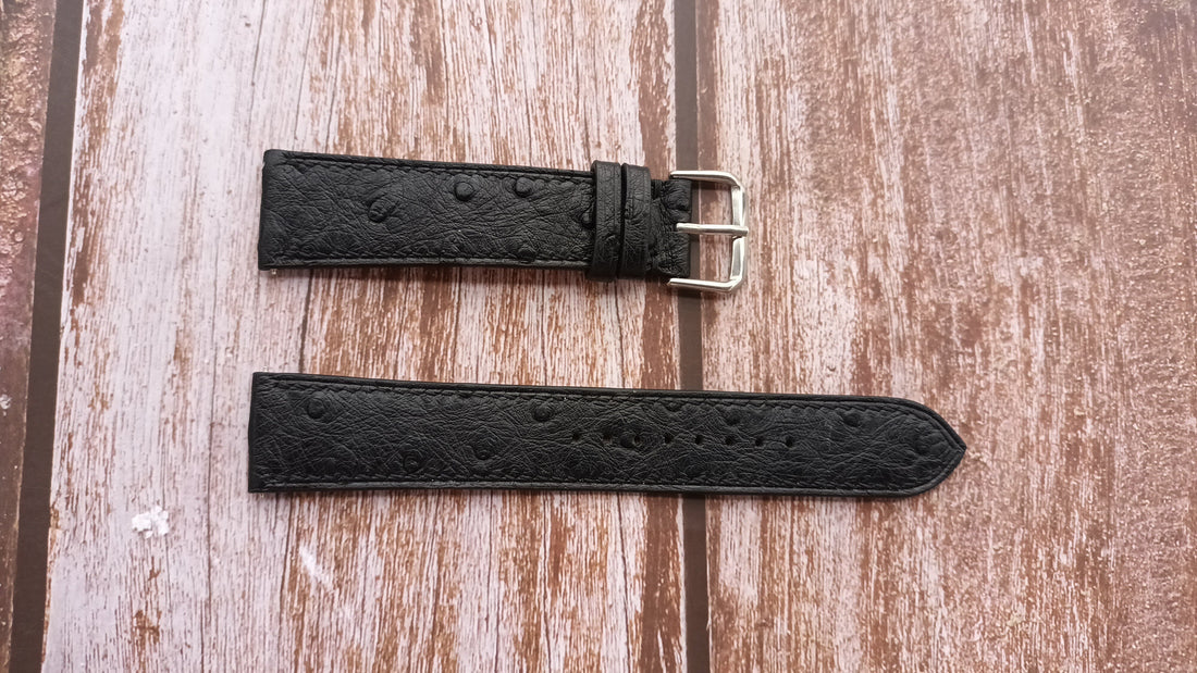 Black Full Grain Ostrich Leather Strap For Bulova Watch