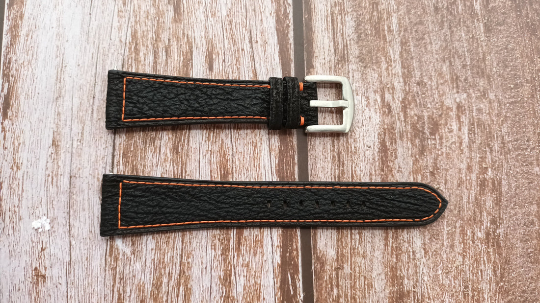 Black Full Grain Shark Skin Leather Strap For Junghans Max Bill Watch