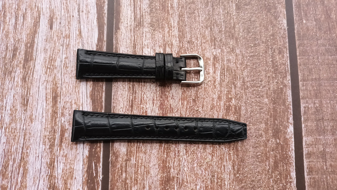 Black Full Grain Crocodile Leather Strap For JLC Master Control Complete Calendar Watch