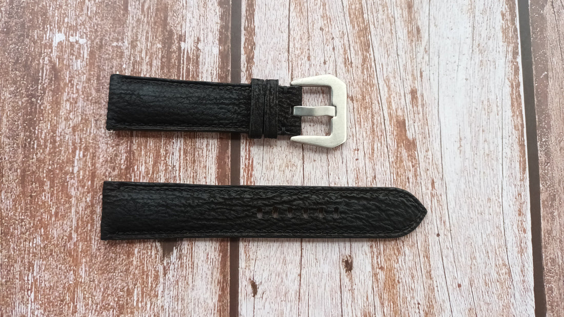 Black Full Grain Shark Skin Leather Strap For Breitling Navy Timer Watch