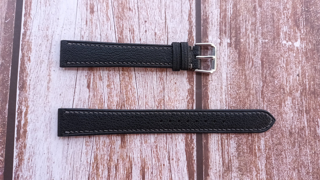 Black Alran Goat Leather Strap For Seiko 5E20-9A00 Watch