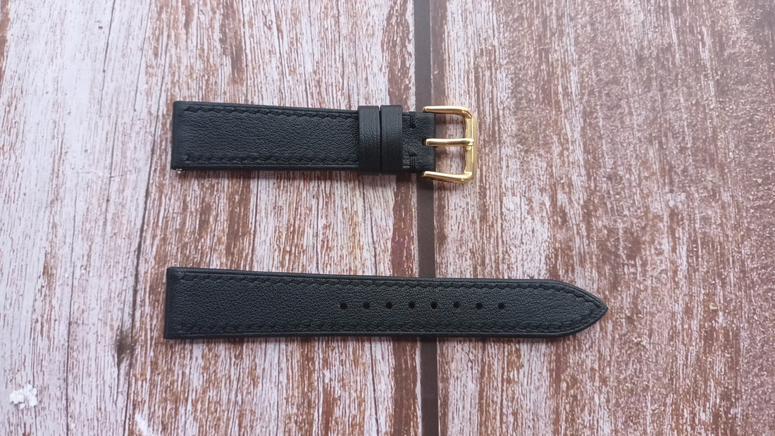 Black Swift Leather Strap For 1940s Vulcain Cricket (gold filled) Watch