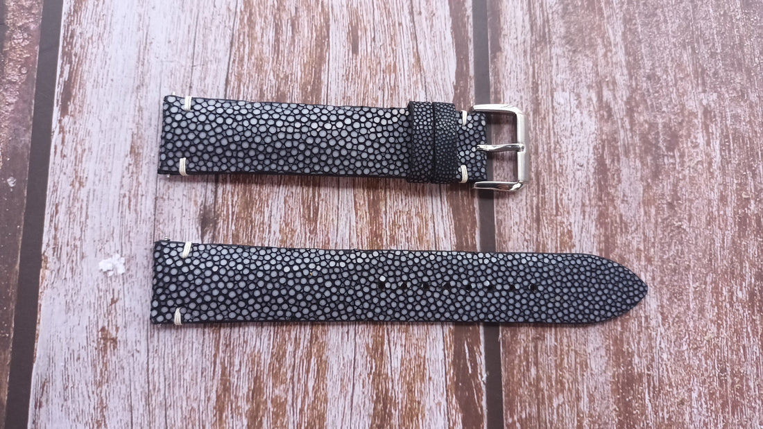 Black Full Grain Stingray Leather Strap For Grand Seiko SBGA413 Watch