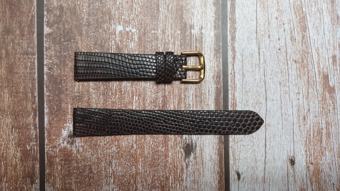 Brown Full Grain Lizard Leather Strap For Gold Rolex Cellini Watch
