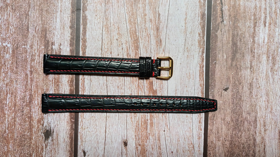 Black Full Grain Crocodile Leather Strap For Omega Geneve Watch
