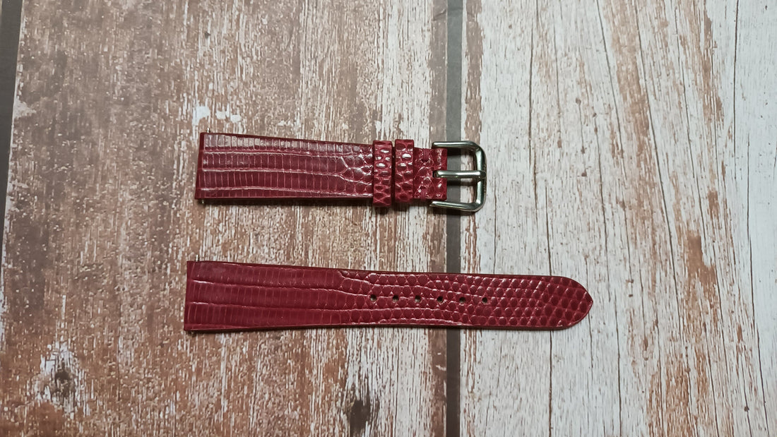 Red Full Grain Lizard Leather Strap For Patek Philippe Calatrava Travel Time White Gold Mens Watch