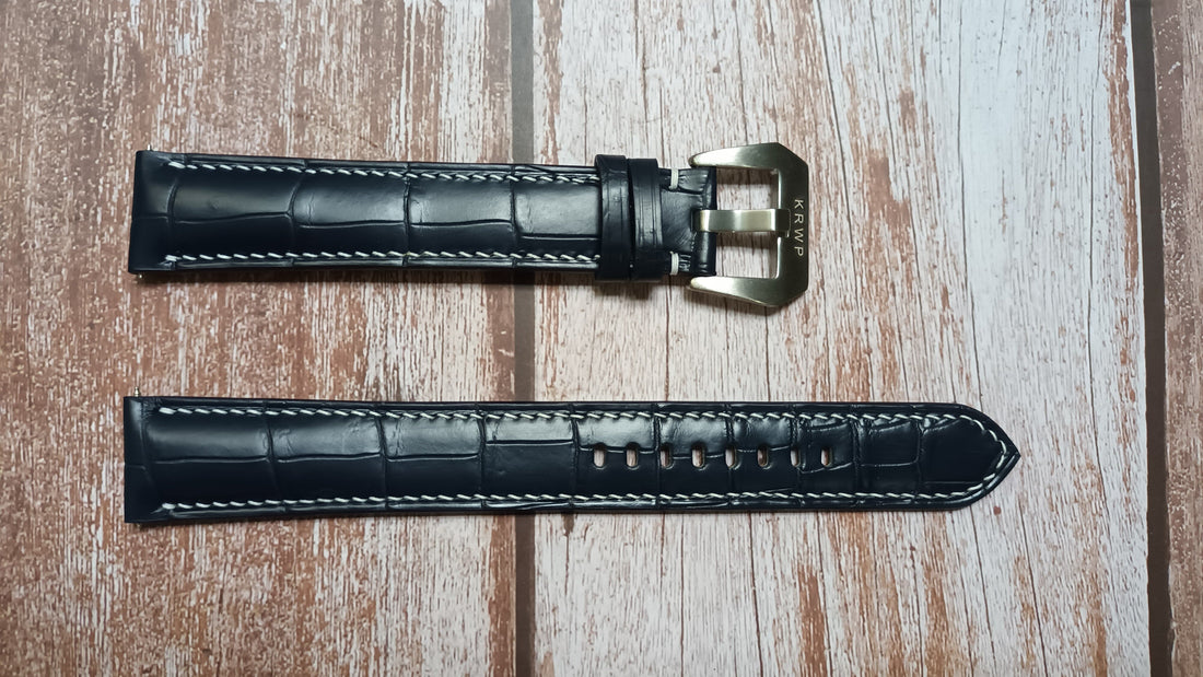 Black Full Grain Crocodile Leather Strap For Citizen Eco-Drive Calendrier Quartz Men's Watch
