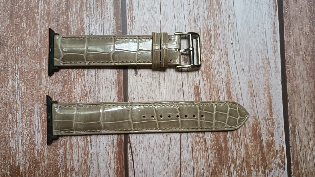 Gray Custom Crocodile Leather Strap For Apple Watch SE 44mm
