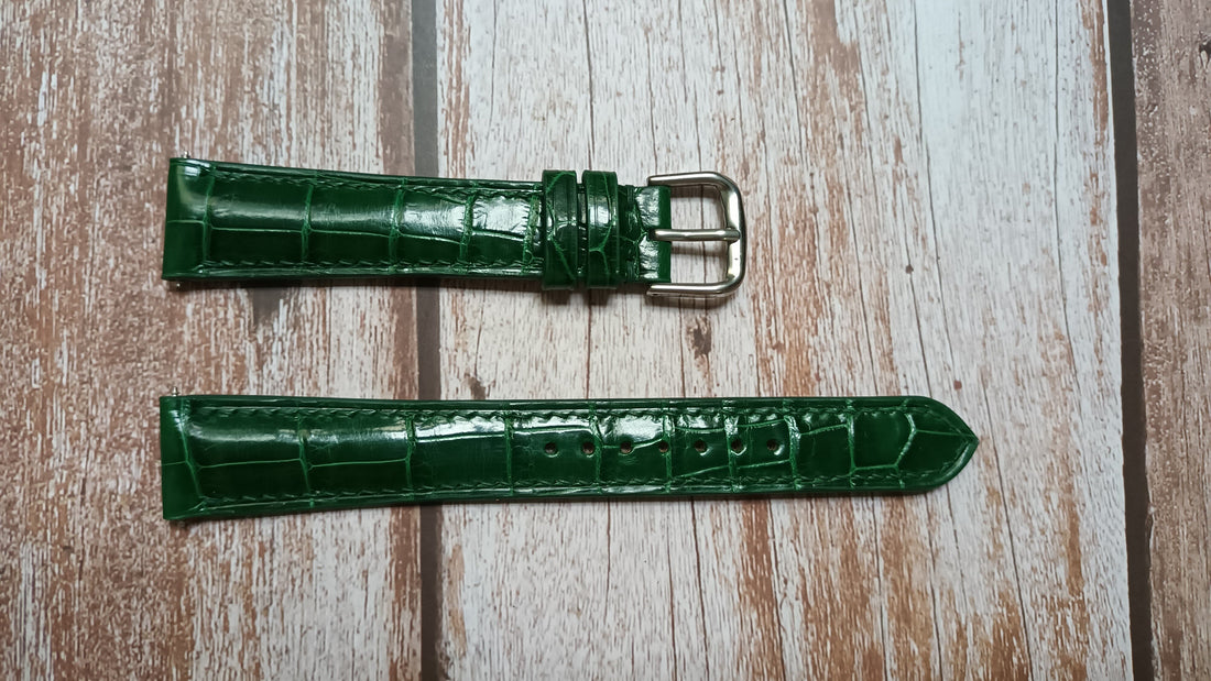 Green Full Grain Crocodile Leather Strap For Oyster Perpetual Rolex Watch