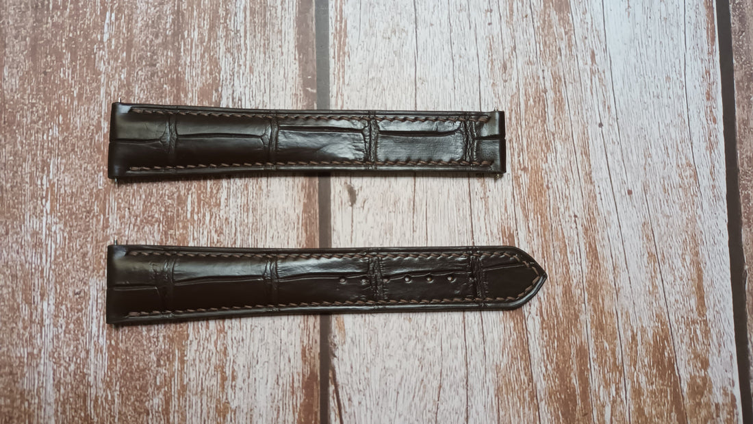 Brown Full Grain Crocodile Leather Strap For Omega De Ville Chronograph with Deployment Clasp Watch