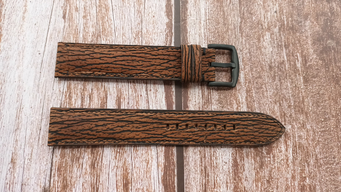 Brown Full Grain Shark Skin Leather Strap For Citizen BM8475-26E Watch