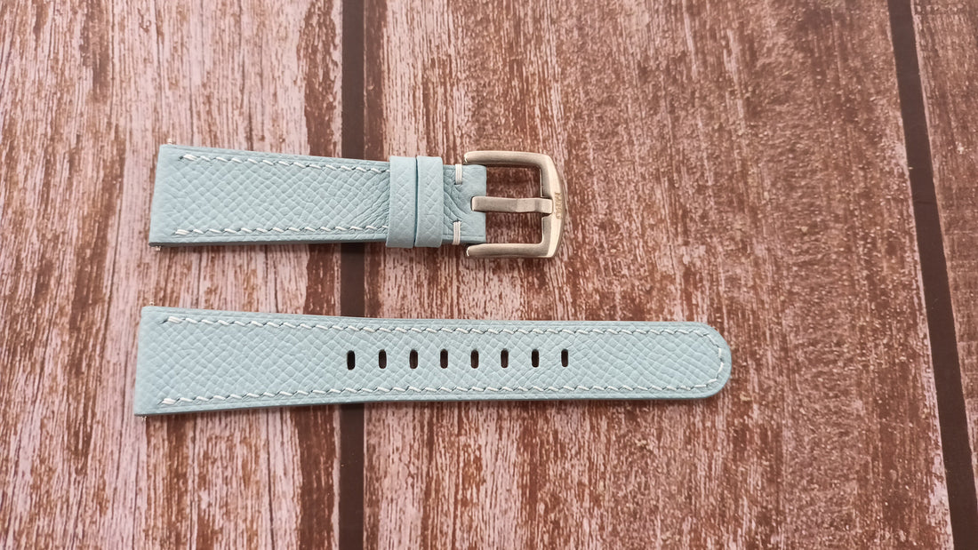 Baby Blue Epsom Leather Strap For SAN MARTIN SN021-G-B2 Watch