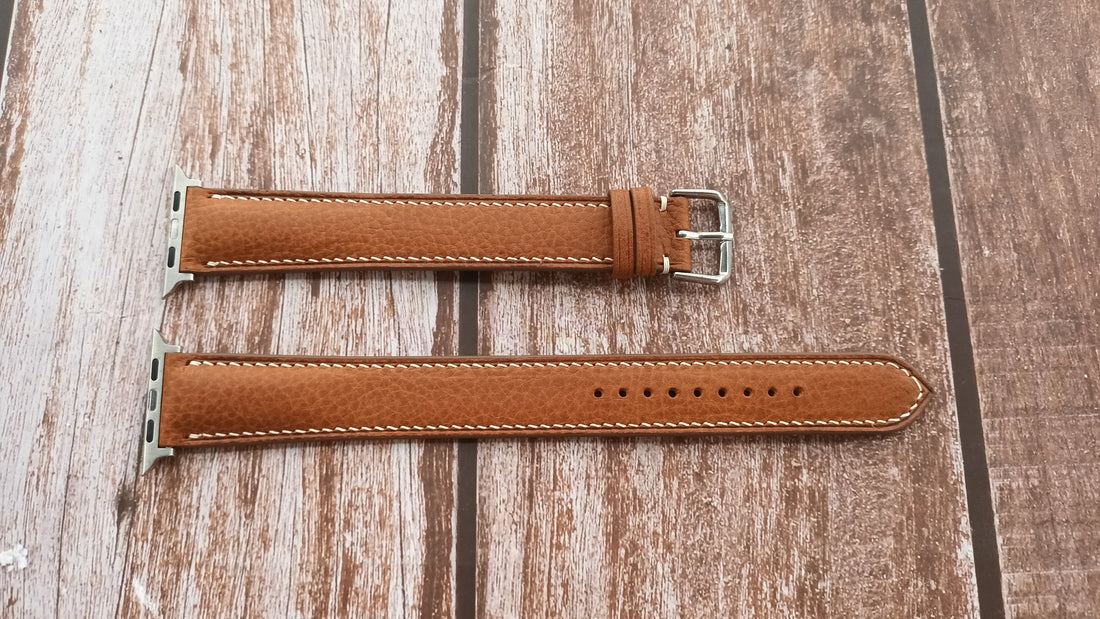 Brown Italian Veg Tanned Minerva Leather Strap For Apple Watch Series 7 (45mm)