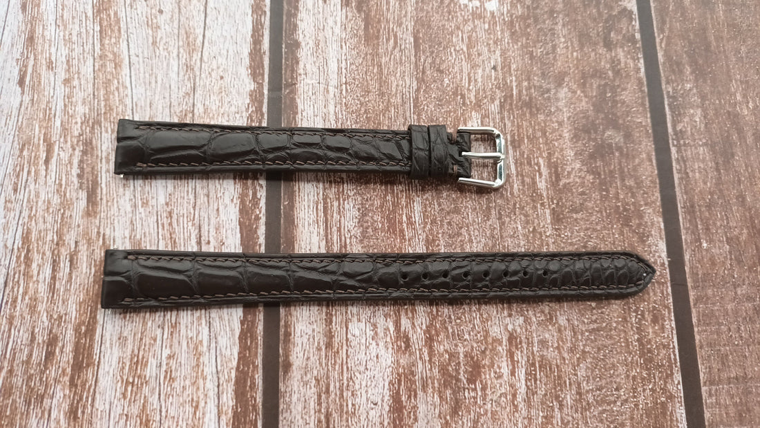 Brown Full Grain Crocodile Leather Strap For Old Style Square Hamilton Watch