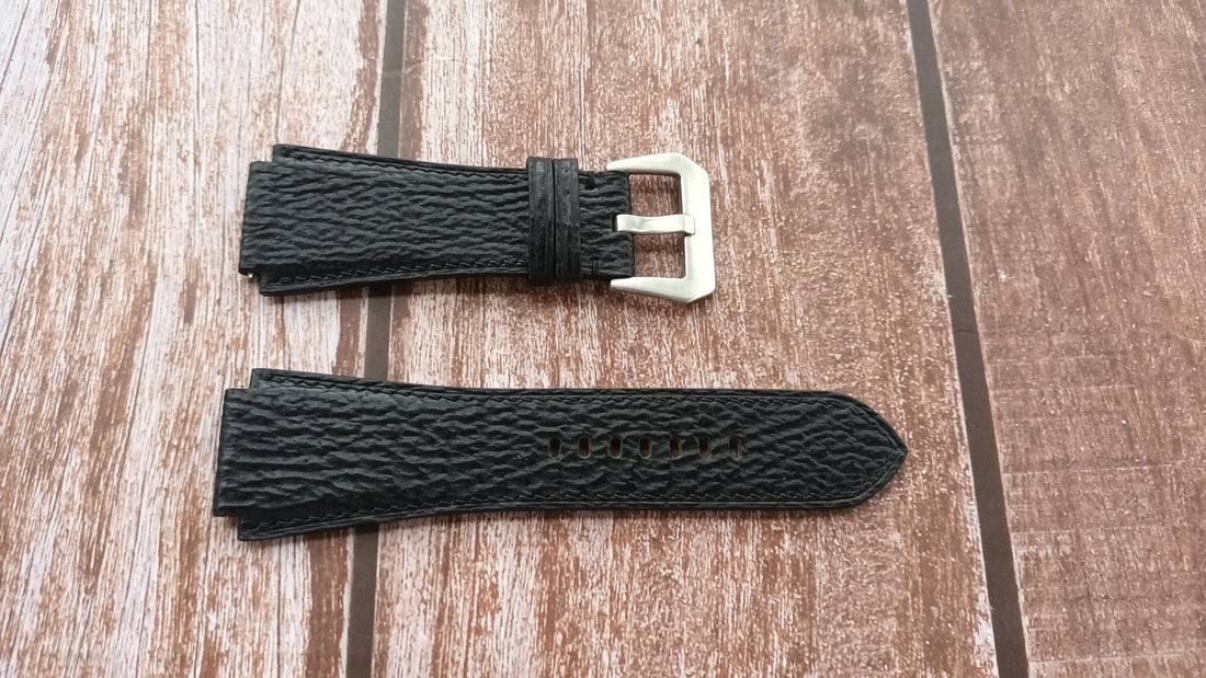 Black Shark Skin Custom Notched Strap For Bell & Ross BR 03-92 Watch