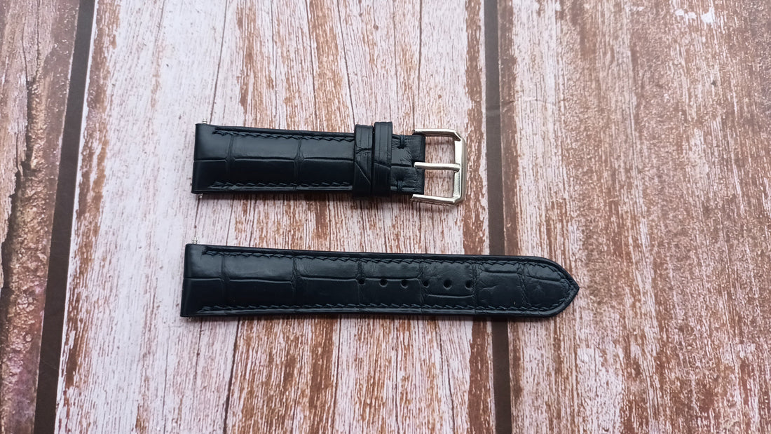 Dark Blue Full Grain Crocodile Leather Strap For Seiko Presage Automatic Watch