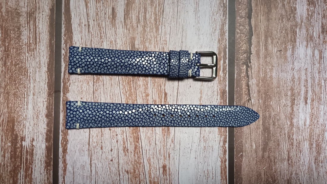 Blue Full Grain Stingray Leather Strap For 1972 Rolex Oyster Perpetual Watch