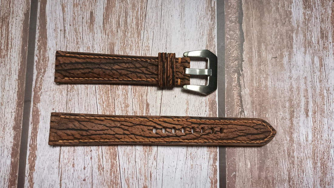 Brown Full Grain Shark Skin Leather Strap For Bremont Dambuster Watch