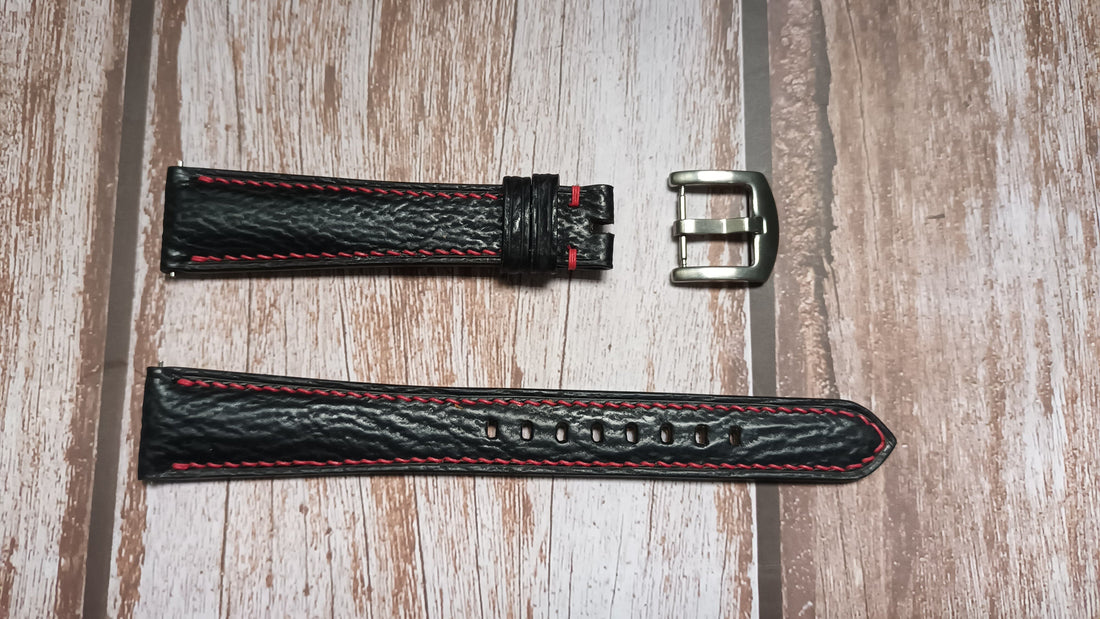 Black Full Grain Shark Skin Leather Strap For Chopard Mille Miglia Watch