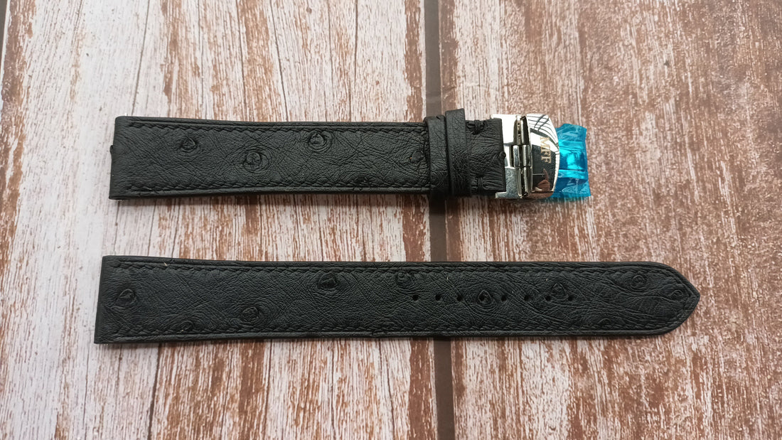 Black Full Grain Ostrich Leather Strap For Waldhoff Multimatic Watch