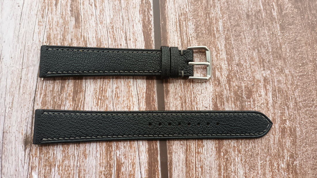 Black Alran Goat Leather Strap For Hamilton Intermatic Watch