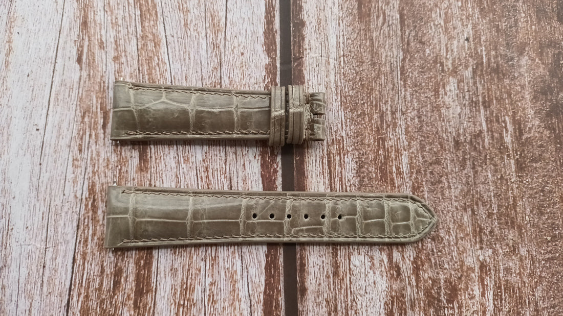 Gray Custom Crocodile Leather Strap For Ulysee Nardin Dual Time Manufacture Watch