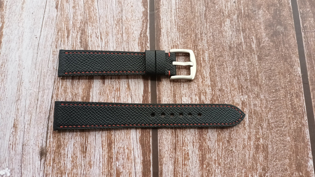 Black Epsom Leather Strap For Alaska Mint Watch