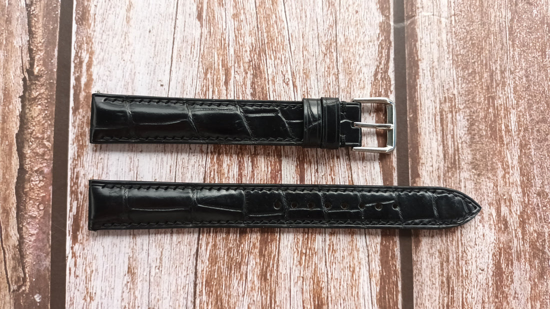 Black Full Grain Crocodile Leather Strap For Longines Watch