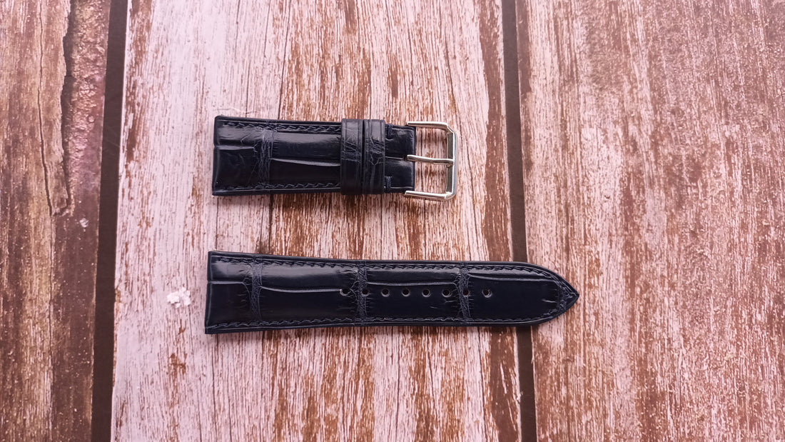 Dark Blue Full Grain Crocodile Leather Strap For Citizen Diver Watch