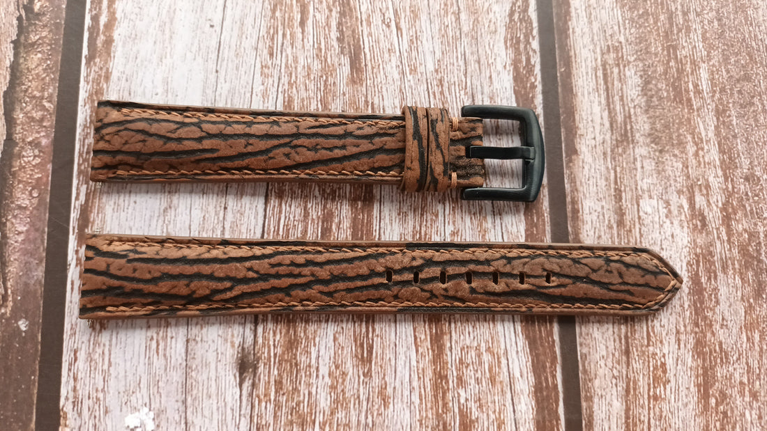 Brown Full Grain Shark Skin Leather Strap For Samsung Galaxy Watch 4 Classic