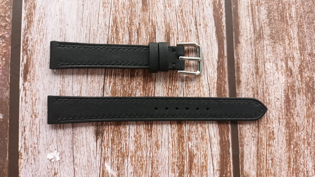 Black Swift Leather Strap For Movado Museum Stainless - 0607274 Watch