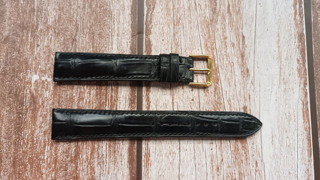 Black Full Grain Crocodile Leather Strap For Garmin Vivomove Luxe Watch