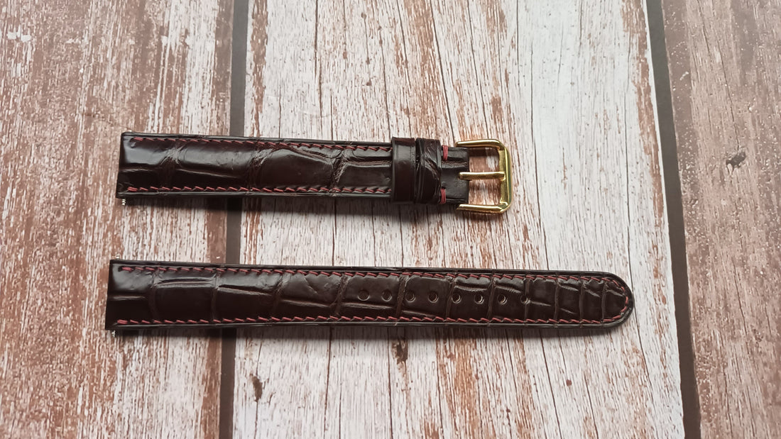 Brown Full Grain Crocodile Leather Strap For 1970 Bulova Accutron day/date gold Watch