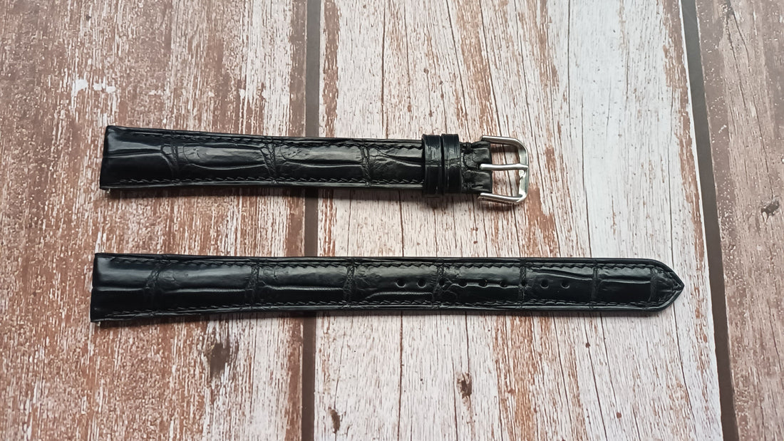 Black Full Grain Crocodile Leather Strap For Corum Coin Watcy Watch
