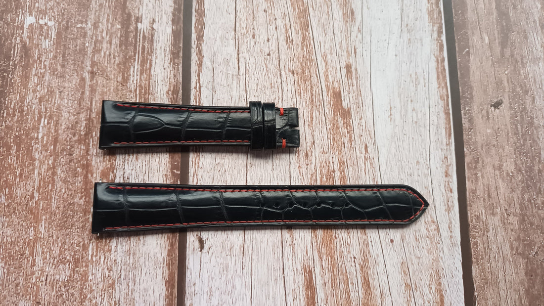 Black Full Grain Crocodile Leather Strap For Zenith Captain Chronograph Red Primero Watch