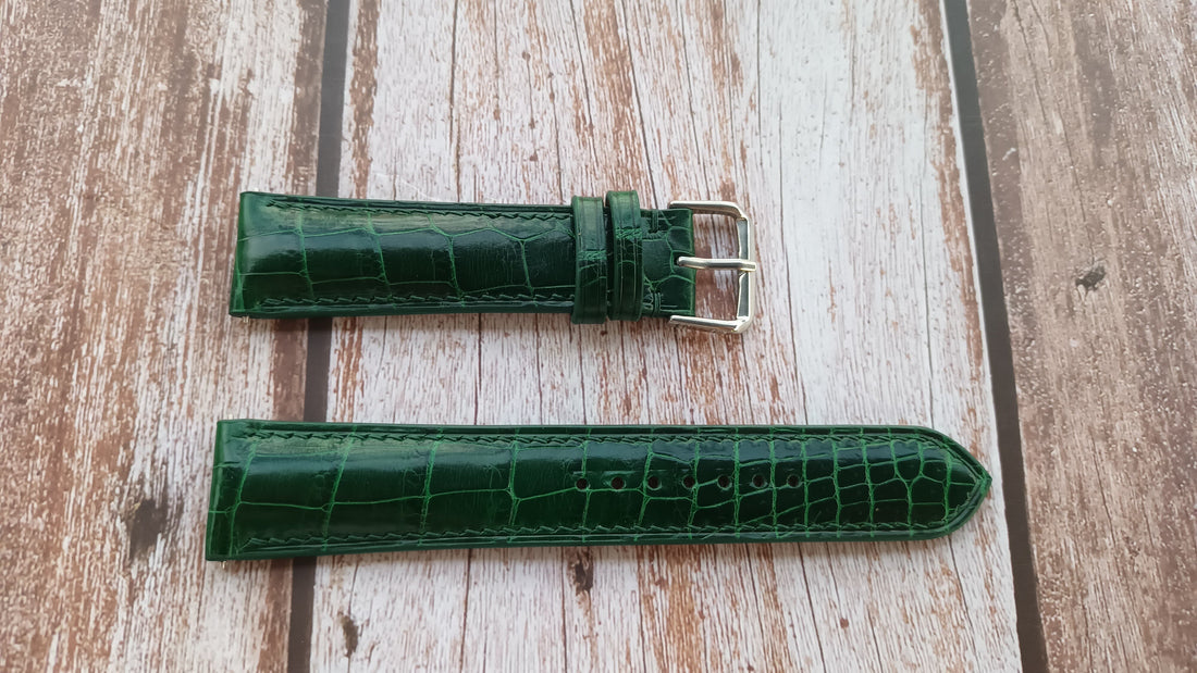 Green Full Grain Crocodile Leather Strap For Oyster Perpetual Rolex Watch