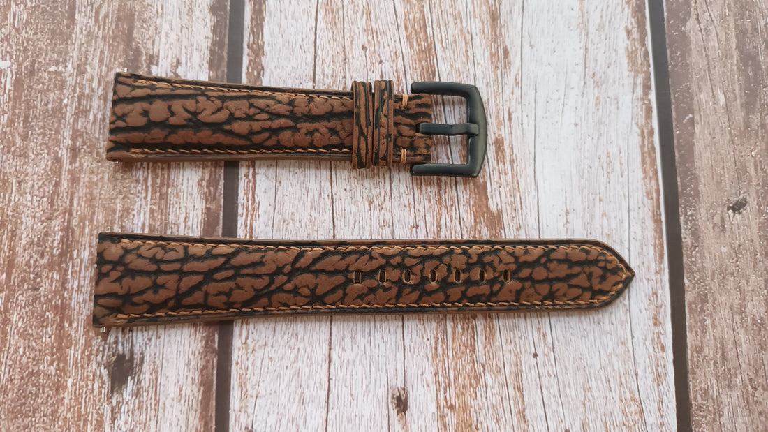Brown Full Grain Shark Skin Leather Strap For Shinola Guardian Watch