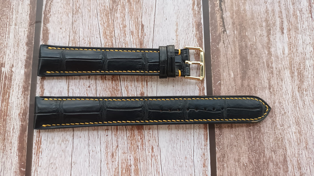 Black Full Grain Crocodile Leather Strap For Tissot Seastar 2000 Watch
