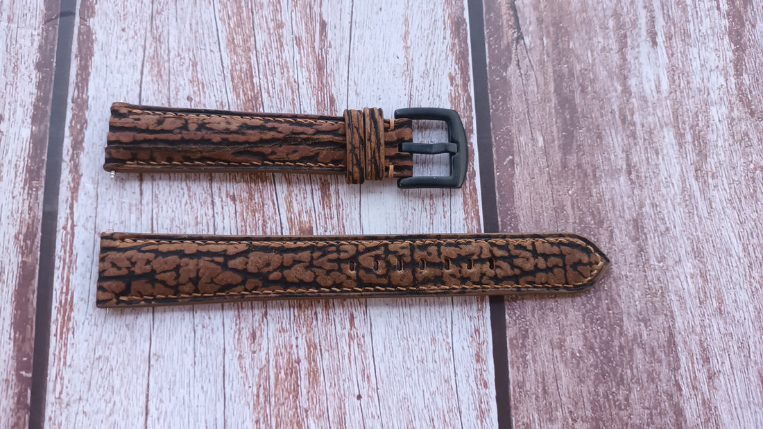 Brown Full Grain Shark Skin Leather Strap For Horage Watch