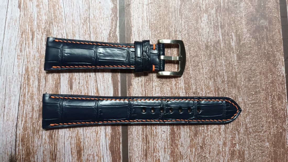 Dark Blue Full Grain Crocodile Leather Strap For Torgoen t18 Watch