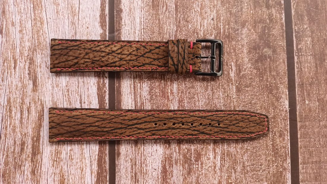 Brown Full Grain Shark Skin Leather Strap For Tudor gmt Watch