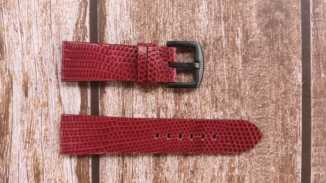 Red Full Grain Lizard Leather Strap For Tudor Black Bay Ceramic Watch