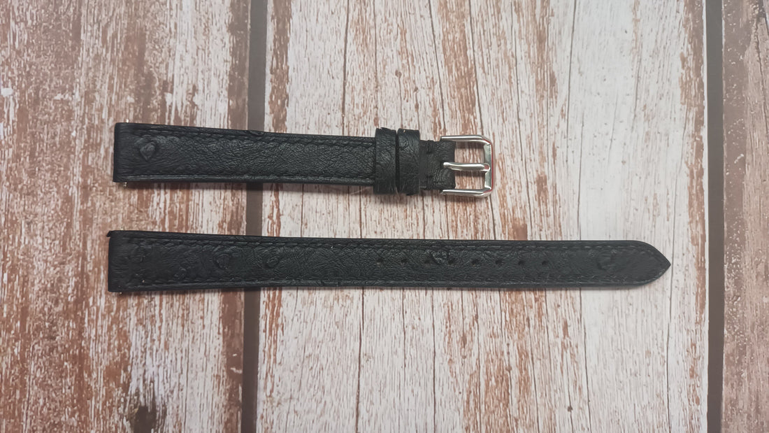 Black Full Grain Ostrich Leather Strap For Heuer (pre tag), underwater Watch