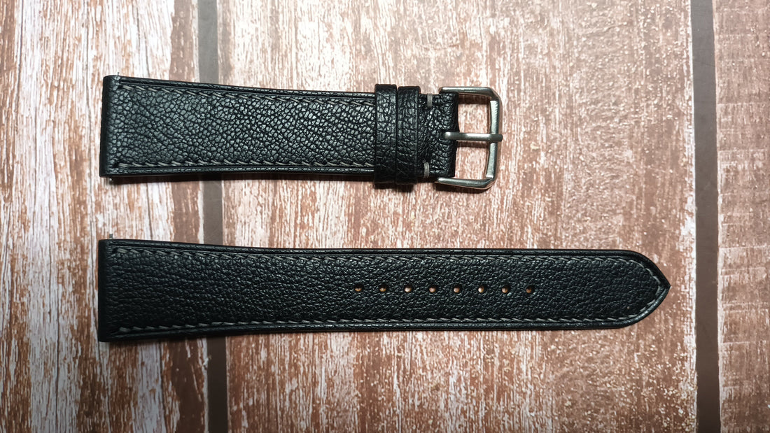 Black Alran Goat Leather Strap For Shinola Guardian Watch